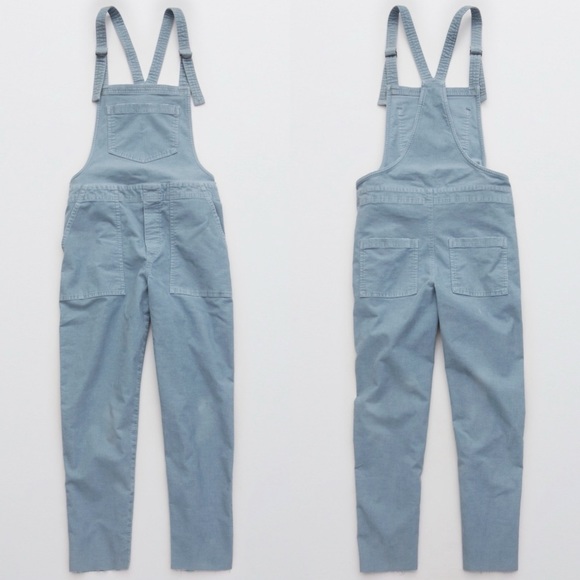 Aerie Cloudy Blue Werk & Play Corduroy Overalls Size Small - Picture 2 of 11